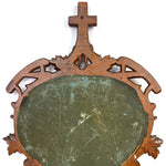 Antique Black Forest Carved 18.5" Foliate Accented Icon Frame, Inner Cross on Navy Velvet Mat
