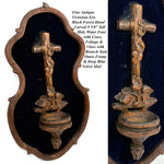 Antique Black Forest Carved 9.5" Foliate Accented Holy Water Font on Navy Velvet Mat