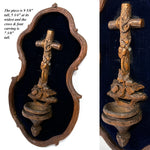 Antique Black Forest Carved 9.5" Foliate Accented Holy Water Font on Navy Velvet Mat