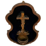 Antique Black Forest Carved 9.5" Foliate Accented Holy Water Font on Navy Velvet Mat