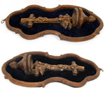 Antique Black Forest Carved 9.5" Foliate Accented Holy Water Font on Navy Velvet Mat