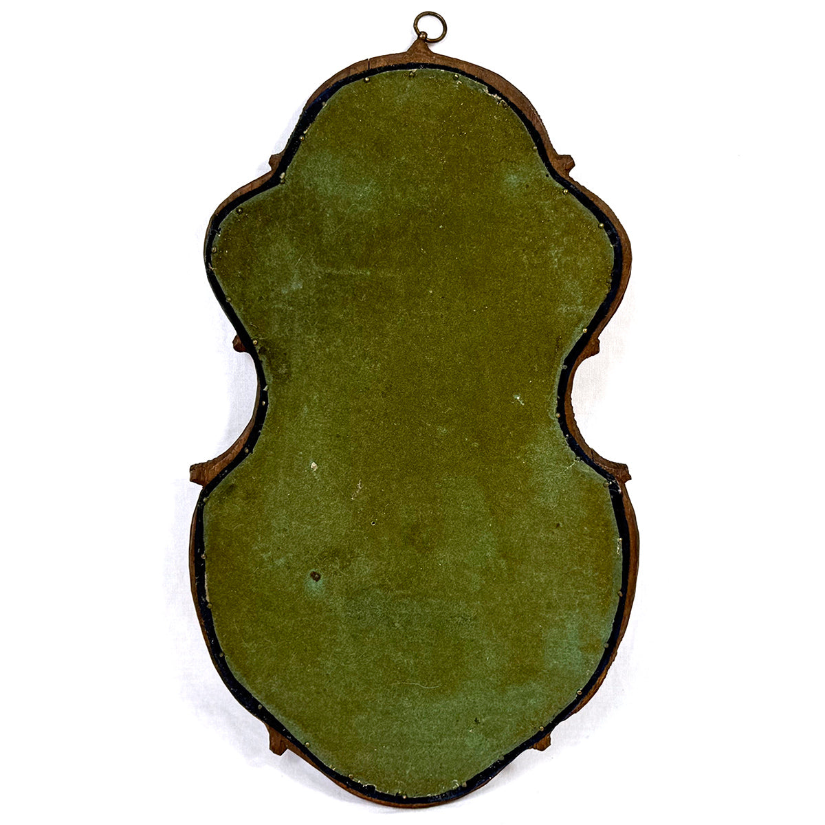 Antique Black Forest Carved 9.5" Foliate Accented Holy Water Font on Navy Velvet Mat