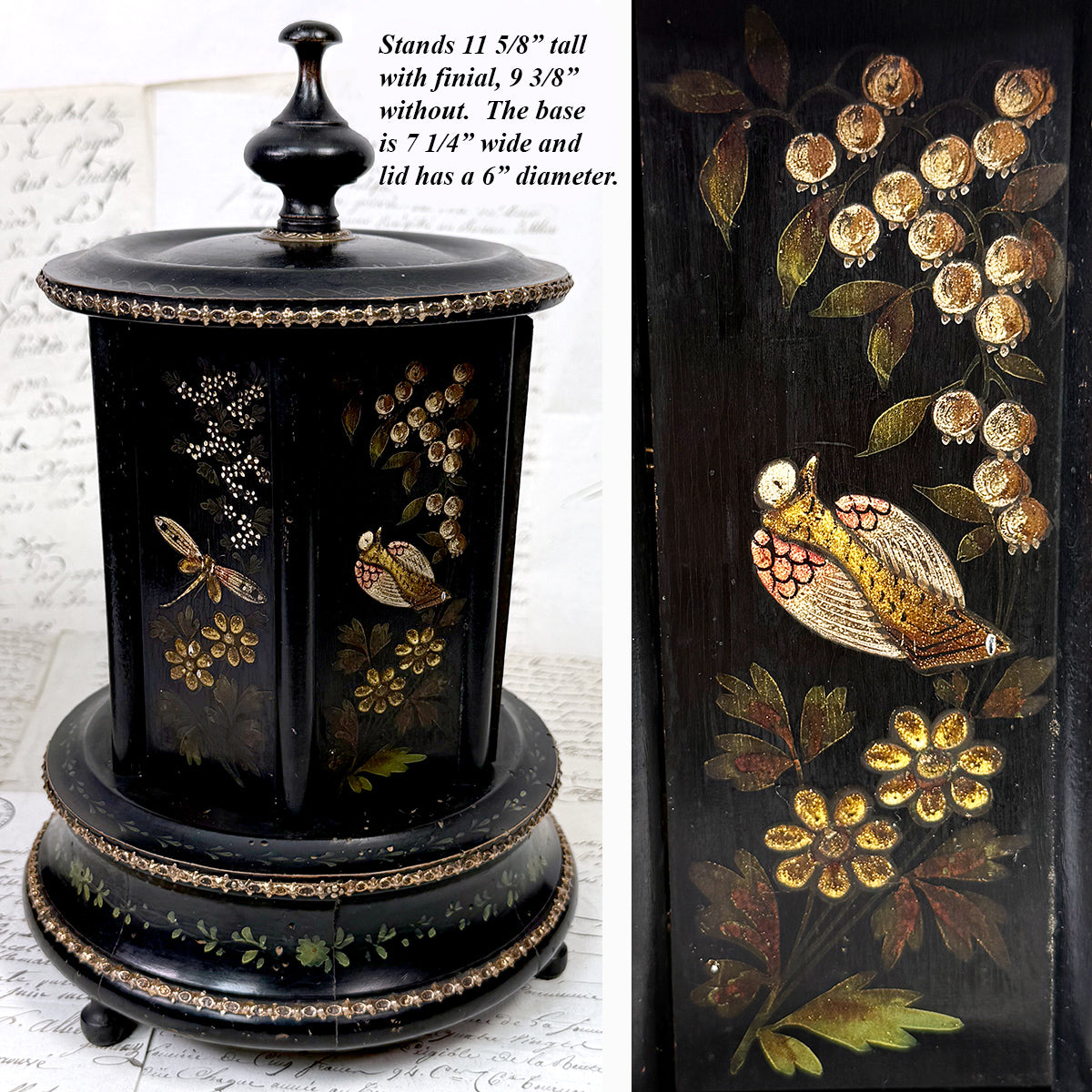 Antique French Mechanical Carousel Style Cigar Caddy or Presenter, Bird & DragonFly