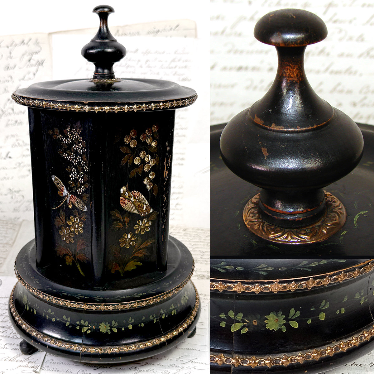 Antique French Mechanical Carousel Style Cigar Caddy or Presenter, Bird & DragonFly