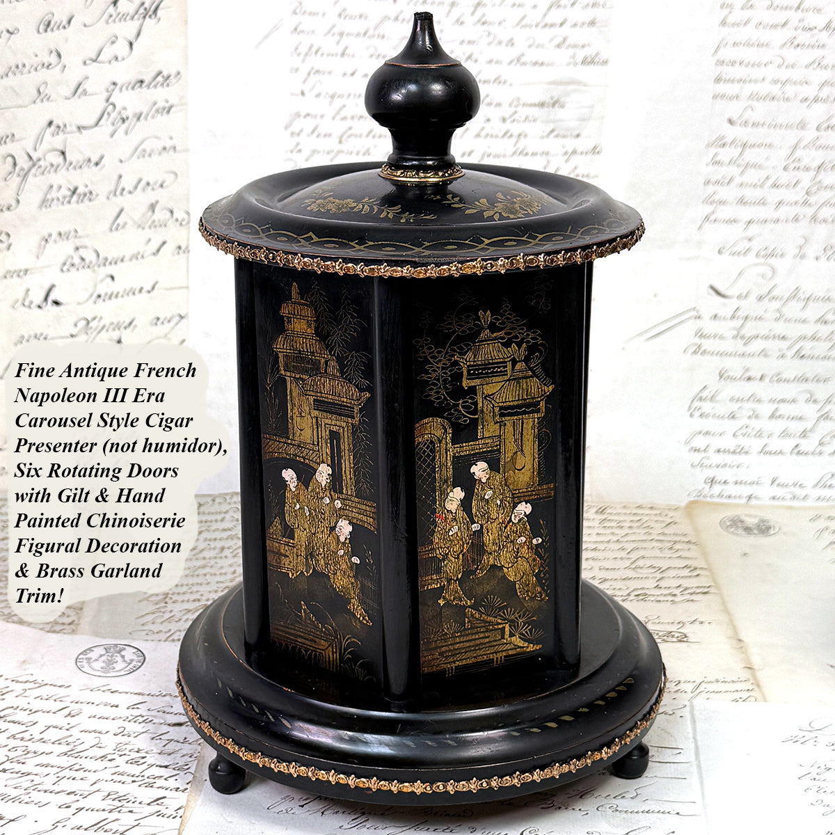 Antique Napoleon III Mechanical Carousel Style Cigar Caddy or Presenter, Chinoiserie