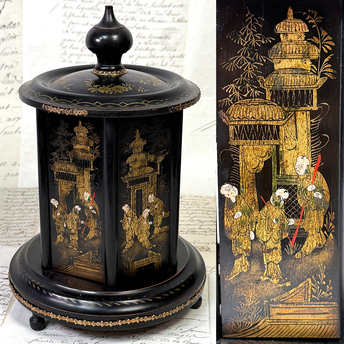 Antique Napoleon III Mechanical Carousel Style Cigar Caddy or Presenter, Chinoiserie