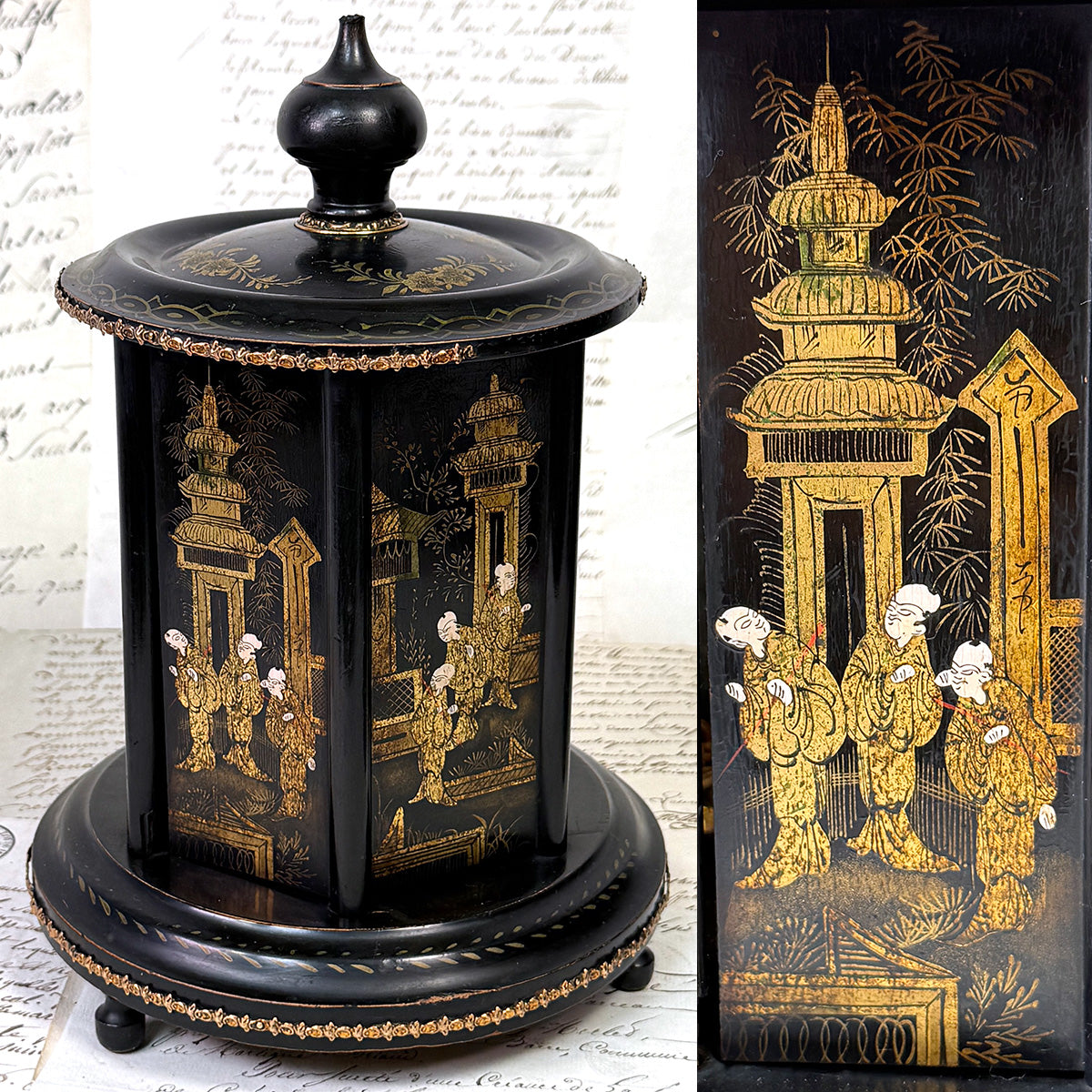 Antique Napoleon III Mechanical Carousel Style Cigar Caddy or Presenter, Chinoiserie