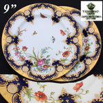 Antique T. Good & Co. Copelands China 9" Plate Pair, Raised Gold Enamel & Cobalt