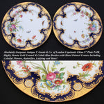 Antique T. Good & Co. Copelands China 9" Plate Pair, Raised Gold Enamel & Cobalt