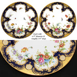 Antique T. Good & Co. Copelands China 9" Plate Pair, Raised Gold Enamel & Cobalt