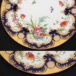 Antique T. Good & Co. Copelands China 9" Plate Pair, Raised Gold Enamel & Cobalt