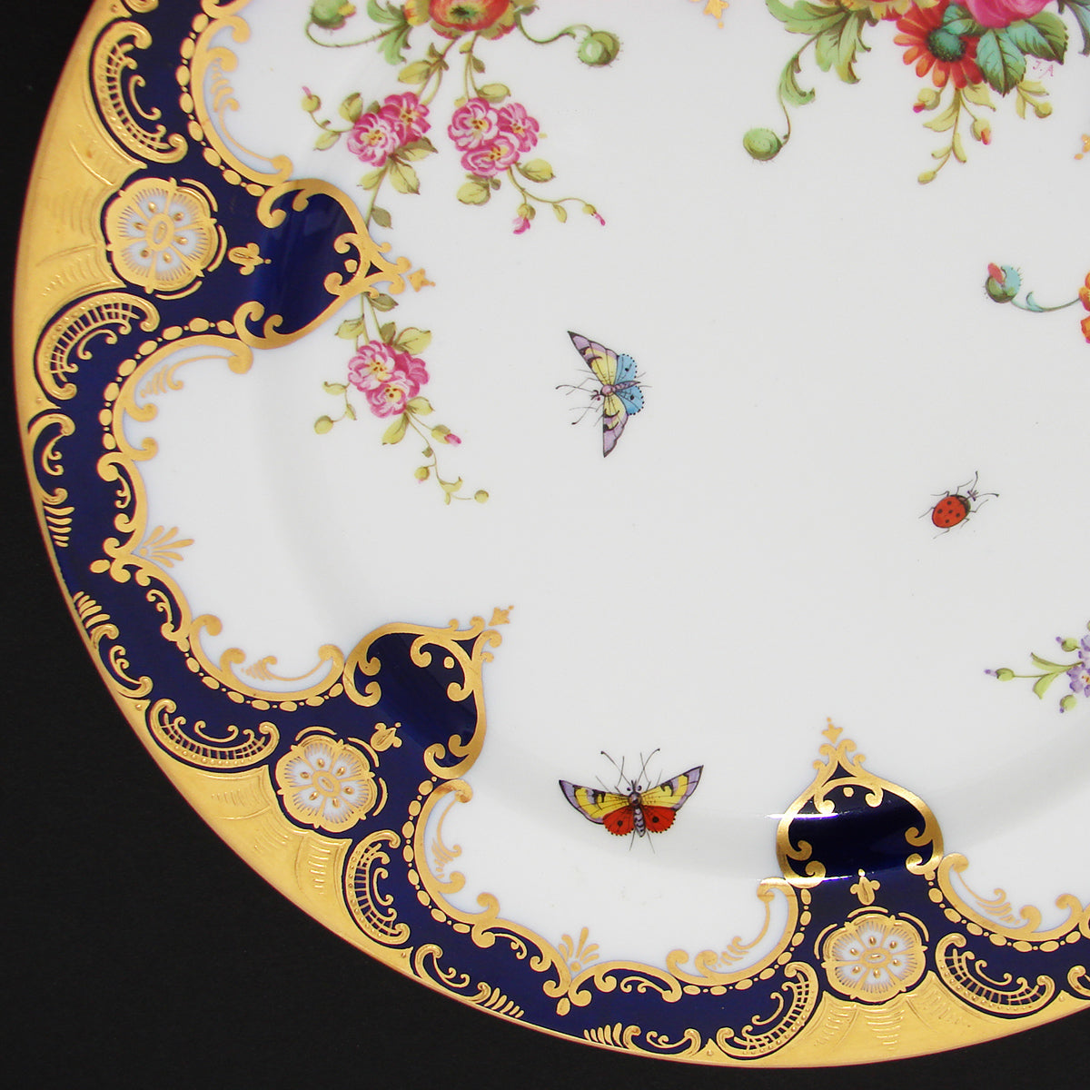 Antique T. Good & Co. Copelands China 9" Plate Pair, Raised Gold Enamel & Cobalt