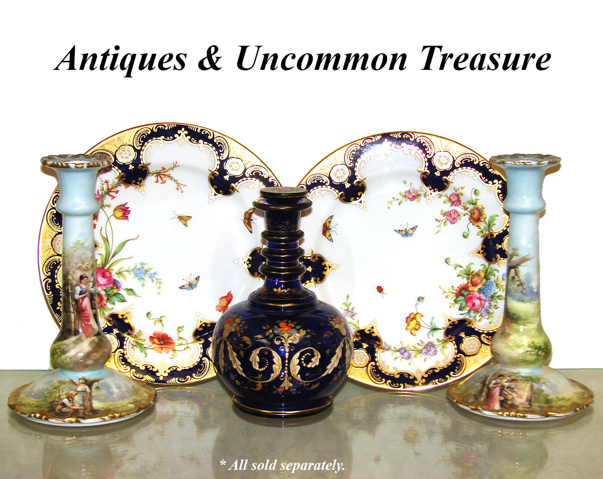 Antique T. Good & Co. Copelands China 9" Plate Pair, Raised Gold Enamel & Cobalt