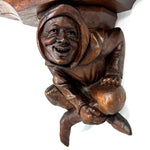 Antique French Victorian Carved 11" Wall or Bracket Shelf, Hooded Jester Figure