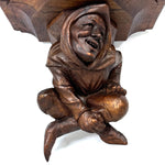 Antique French Victorian Carved 11" Wall or Bracket Shelf, Hooded Jester Figure