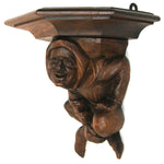 Antique French Victorian Carved 11" Wall or Bracket Shelf, Hooded Jester Figure