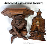 Antique French Victorian Carved 11" Wall or Bracket Shelf, Hooded Jester Figure