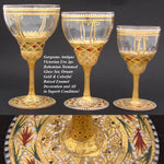 Gorgeous 3pc Antique Bohemian Enameled Glass Goblet Set, Gold & Raised Enamel