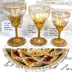 Gorgeous 3pc Antique Bohemian Enameled Glass Goblet Set, Gold & Raised Enamel