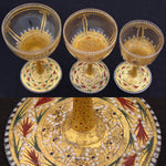 Gorgeous 3pc Antique Bohemian Enameled Glass Goblet Set, Gold & Raised Enamel