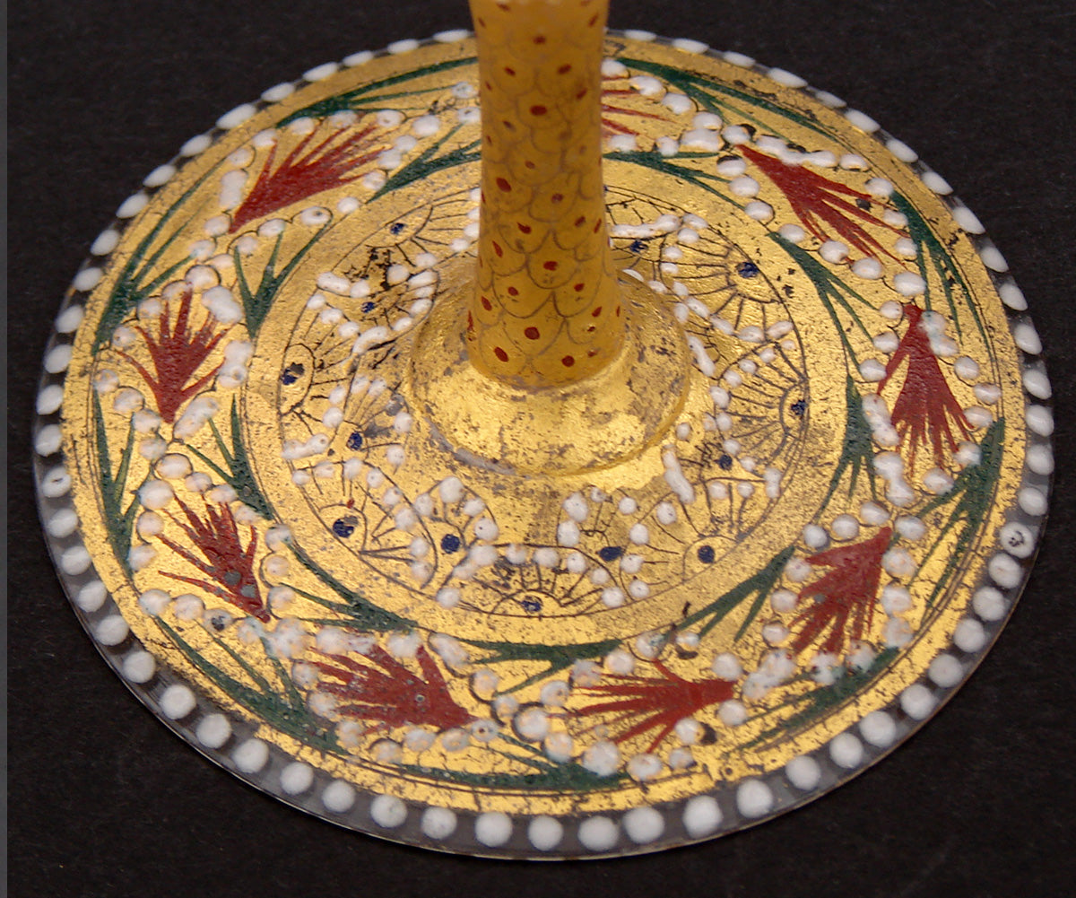Gorgeous 3pc Antique Bohemian Enameled Glass Goblet Set, Gold & Raised Enamel