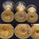 Gorgeous 3pc Antique Bohemian Enameled Glass Goblet Set, Gold & Raised Enamel