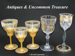 Gorgeous 3pc Antique Bohemian Enameled Glass Goblet Set, Gold & Raised Enamel
