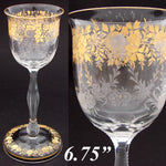 Antique Moser? Bohemian 6 3/4" Goblet, Intaglio Engraved with Gold Enamel