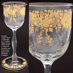 Antique Moser? Bohemian 6 3/4" Goblet, Intaglio Engraved with Gold Enamel