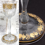 Antique Moser? Bohemian 6 3/4" Goblet, Intaglio Engraved with Gold Enamel