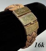 Antique Victorian Era Mourning Bracelet, Large 16k Clasp and Tightly Braided Chestnut Hair Art