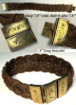 Antique Victorian Era Mourning Bracelet, Large 16k Clasp and Tightly Braided Chestnut Hair Art