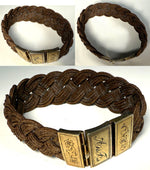 Antique Victorian Era Mourning Bracelet, Large 16k Clasp and Tightly Braided Chestnut Hair Art