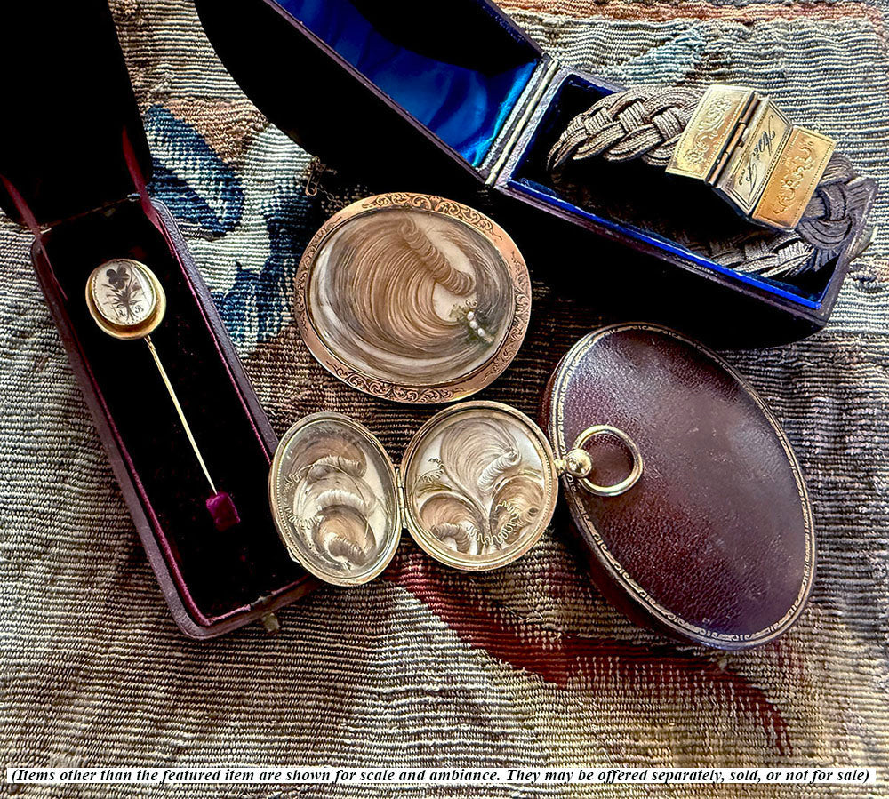 Antique Victorian Era Mourning Bracelet, Large 16k Clasp and Tightly Braided Chestnut Hair Art