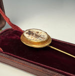 Antique Victorian Era French Hair Locket Memento 16k Gold Gentleman's Stick or Lapel Pin in Leather Box