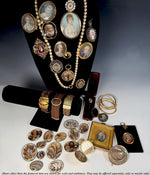 Antique Victorian Era French Hair Locket Memento 16k Gold Gentleman's Stick or Lapel Pin in Leather Box