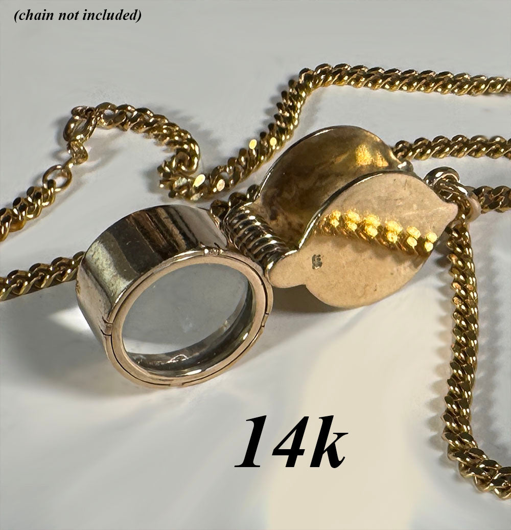 Antique to Vintage 14k Gold Jeweler's Loupe, Folding and with Bale for Pendant or Chain Jewelry