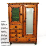 Antique Victorian Era 13.5" Miniature Armoire, Doll Sized Cabinet & Chest of Drawers