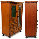 Antique Victorian Era 13.5" Miniature Armoire, Doll Sized Cabinet & Chest of Drawers
