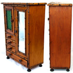 Antique Victorian Era 13.5" Miniature Armoire, Doll Sized Cabinet & Chest of Drawers