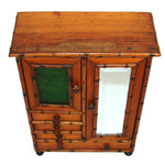 Antique Victorian Era 13.5" Miniature Armoire, Doll Sized Cabinet & Chest of Drawers