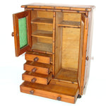 Antique Victorian Era 13.5" Miniature Armoire, Doll Sized Cabinet & Chest of Drawers