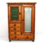 Antique Victorian Era 13.5" Miniature Armoire, Doll Sized Cabinet & Chest of Drawers