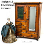 Antique Victorian Era 13.5" Miniature Armoire, Doll Sized Cabinet & Chest of Drawers