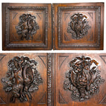 PAIR Antique Victorian 24.5" Carved Architectural Furniture Doors, Panels: Hunt
