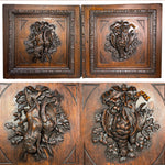 PAIR Antique Victorian 24.5" Carved Architectural Furniture Doors, Panels: Hunt
