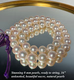 Antique Loose 8 + mm Akoya Pearls, 46 in All and 16" Long Strand, Need to be Strung, 8mm