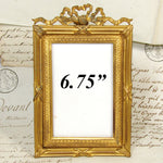 Gorgeous Antique French Gilt Bronze 6 3/4" Picture Frame, Louis XVI Style Bow & Ribbon Top