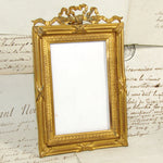 Gorgeous Antique French Gilt Bronze 6 3/4" Picture Frame, Louis XVI Style Bow & Ribbon Top