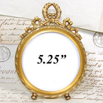 Antique French Gilt Bronze Ormolu 5.25" Picture Frame, Louis XVI Bow & Ribbon Top